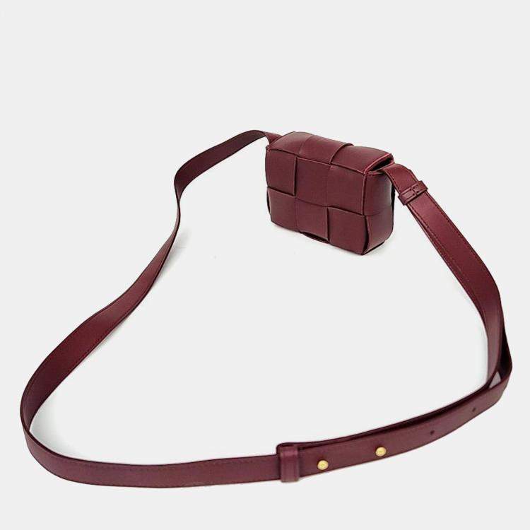 Pre Owned Bottega Veneta Burgundy Maxi Intrecciato Cassette Crossbody Bag