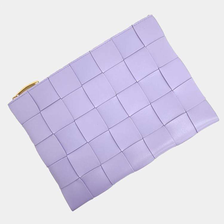 Pre Owned Bottega Veneta Purple Leather Clutch 