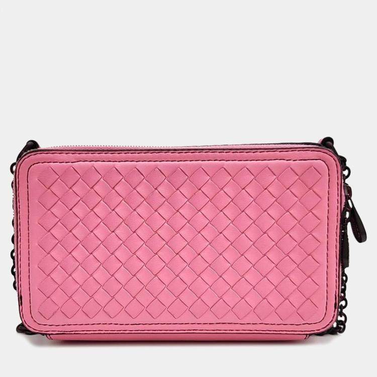 Pre Owned Bottega Veneta Pink Intrecciato Leather Camera Bag