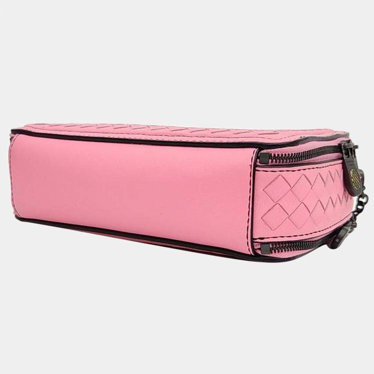 Pre Owned Bottega Veneta Pink Intrecciato Leather Camera Bag