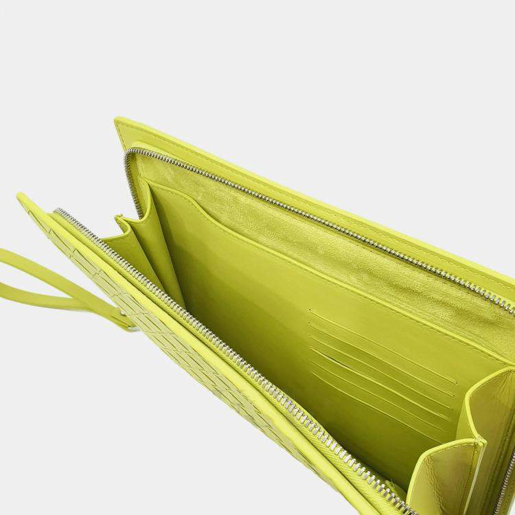Pre Owned Bottega Veneta Green Intrecciato Leather Clutch