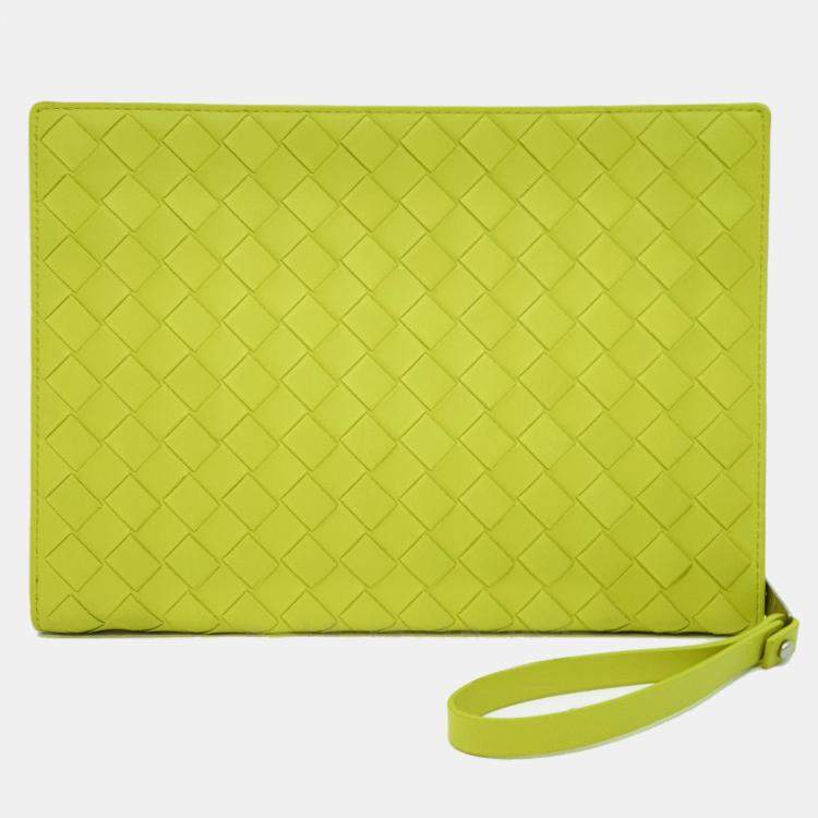 Pre Owned Bottega Veneta Green Intrecciato Leather Clutch