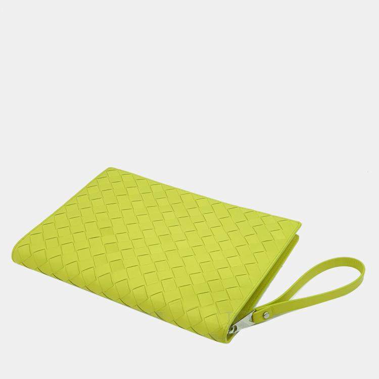 Pre Owned Bottega Veneta Green Intrecciato Leather Clutch