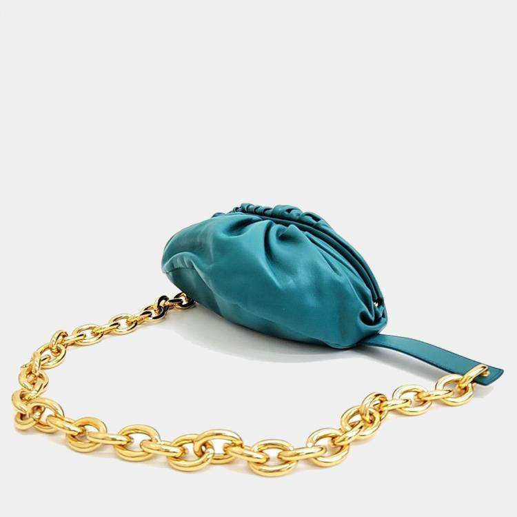 Pre Owned Bottega Veneta Blue Leather Belt Chain Pouch