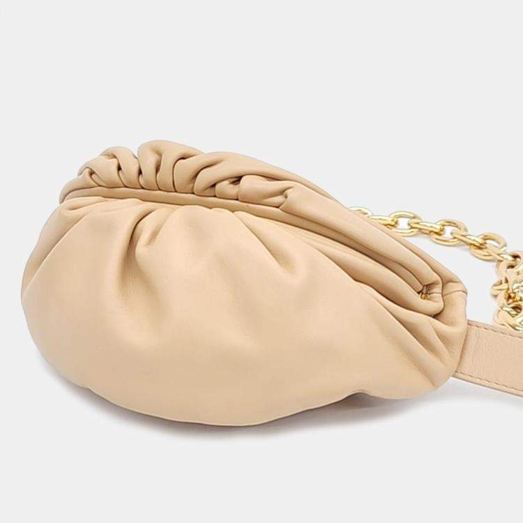 Pre Owned Bottega Veneta Beige Leather Belt Chain Pouch