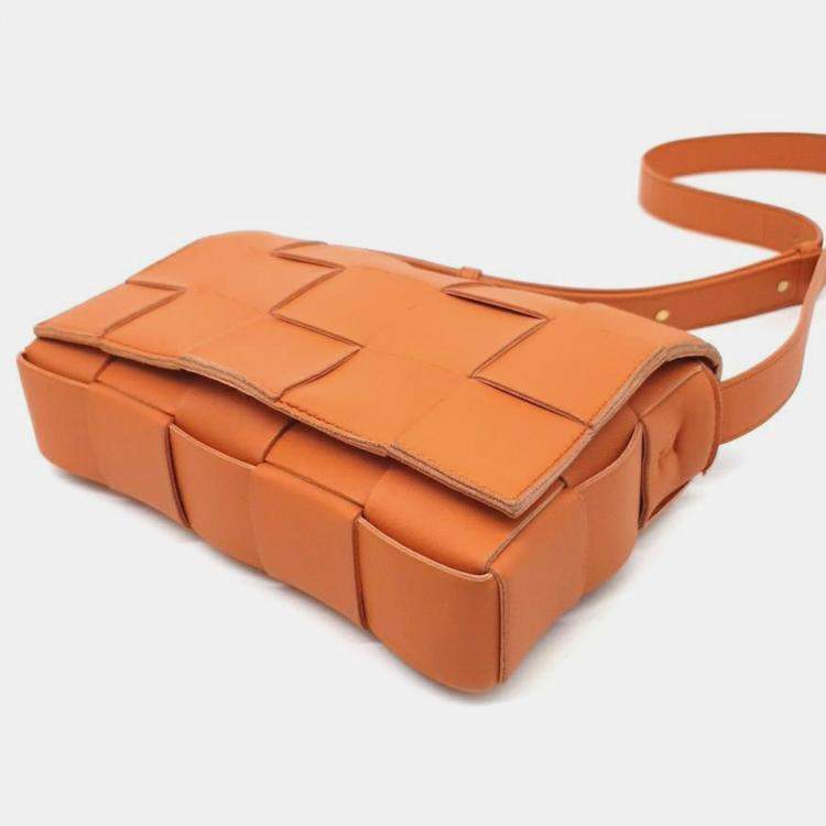 Pre Owned Bottega Veneta Orange Leather Cassette Shoulder Bag