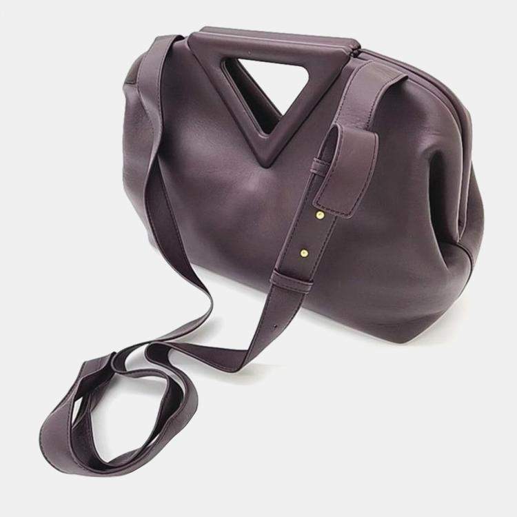 Pre Owned Bottega Veneta Brown Leather Point Medium Top Handle Bag