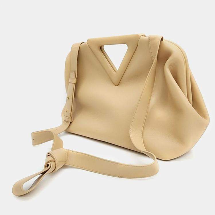 Pre Owned Bottega Veneta Almond Small Triangle Handle Bag