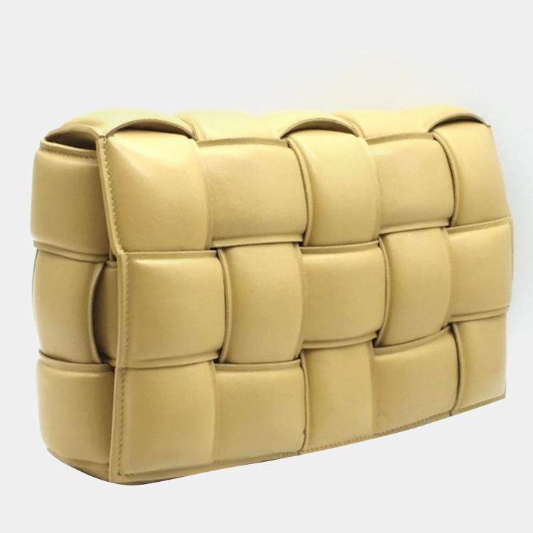 Pre Owned Bottega Veneta Yellow Leather Padded Cassette Shoulder Bag