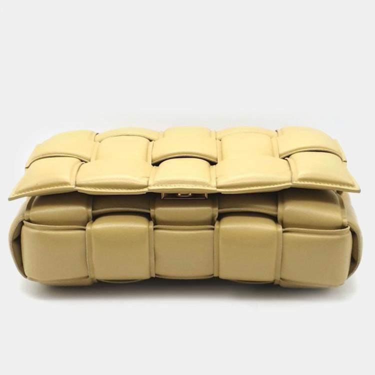 Pre Owned Bottega Veneta Yellow Leather Padded Cassette Shoulder Bag