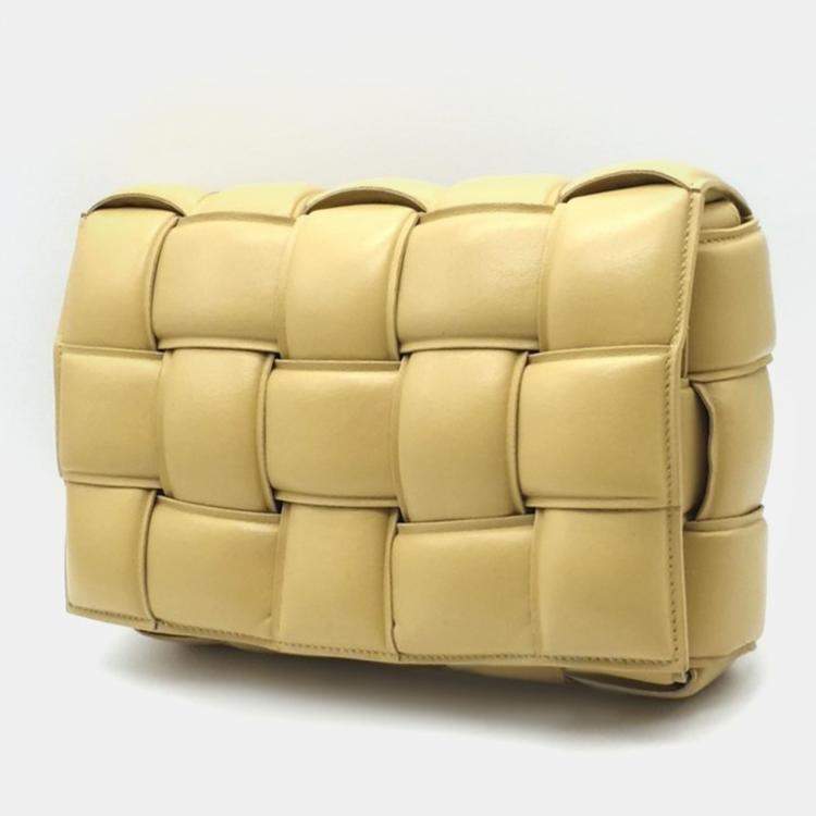 Pre Owned Bottega Veneta Yellow Leather Padded Cassette Shoulder Bag