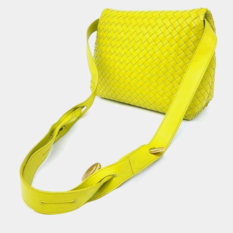 Pre Owned Bottega Veneta Yellow Nappa Intrecciato The Fold Crossbody Bag