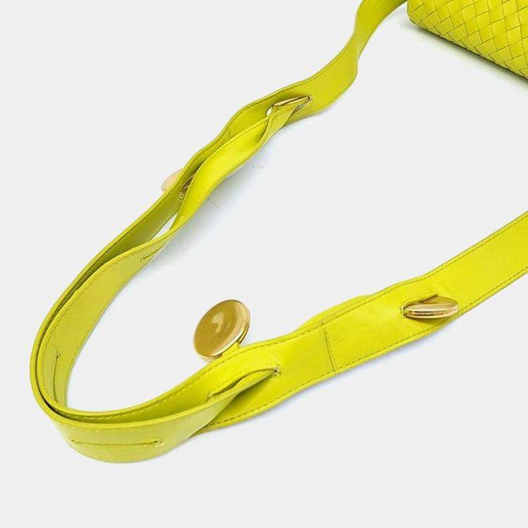 Pre Owned Bottega Veneta Yellow Nappa Intrecciato The Fold Crossbody Bag
