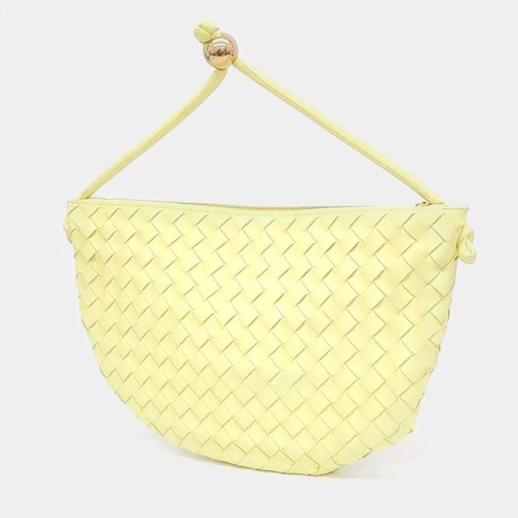 Pre Owned Bottega Veneta Yellow Intrecciato Nappa Medium Turn Hobo Bag 