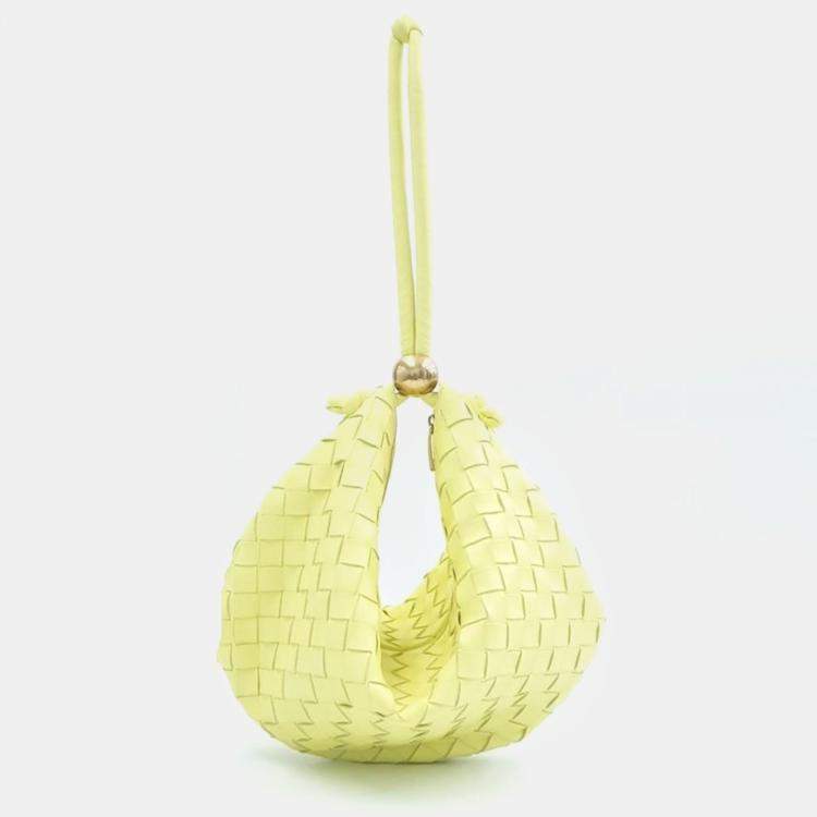Pre Owned Bottega Veneta Yellow Intrecciato Nappa Medium Turn Hobo Bag 