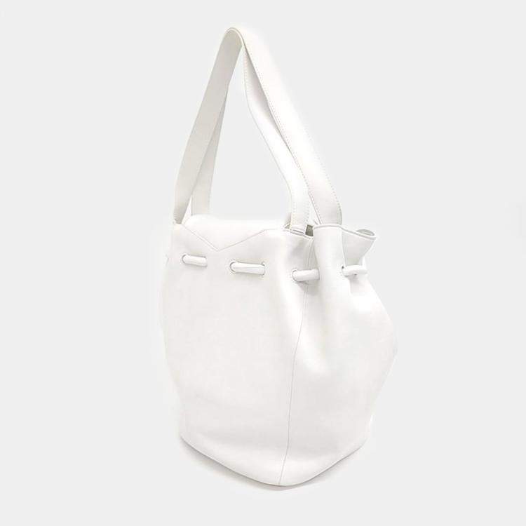 Pre Owned Bottega Veneta White Leather Beak Tote Bag