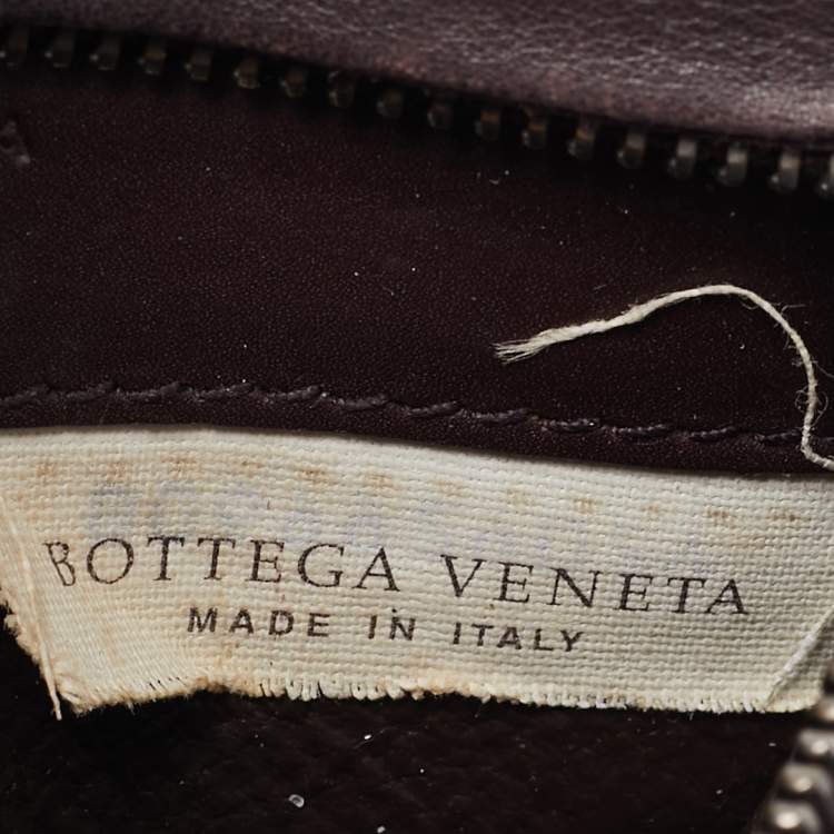 Pre Owned Bottega Veneta Dark Burgundy Intrecciato Leather Zip Card Holder