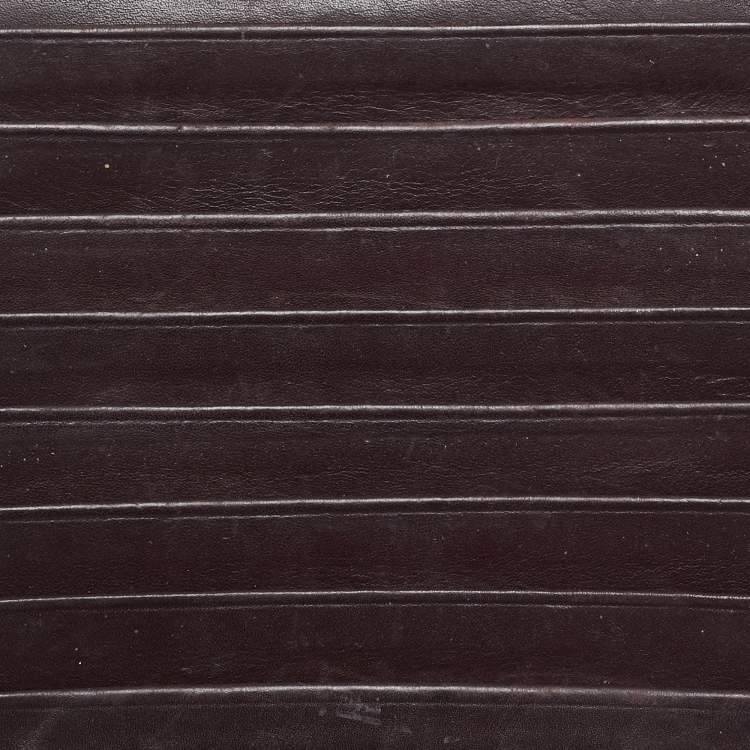 Pre Owned Bottega Veneta Dark Burgundy Intrecciato Leather Zip Card Holder