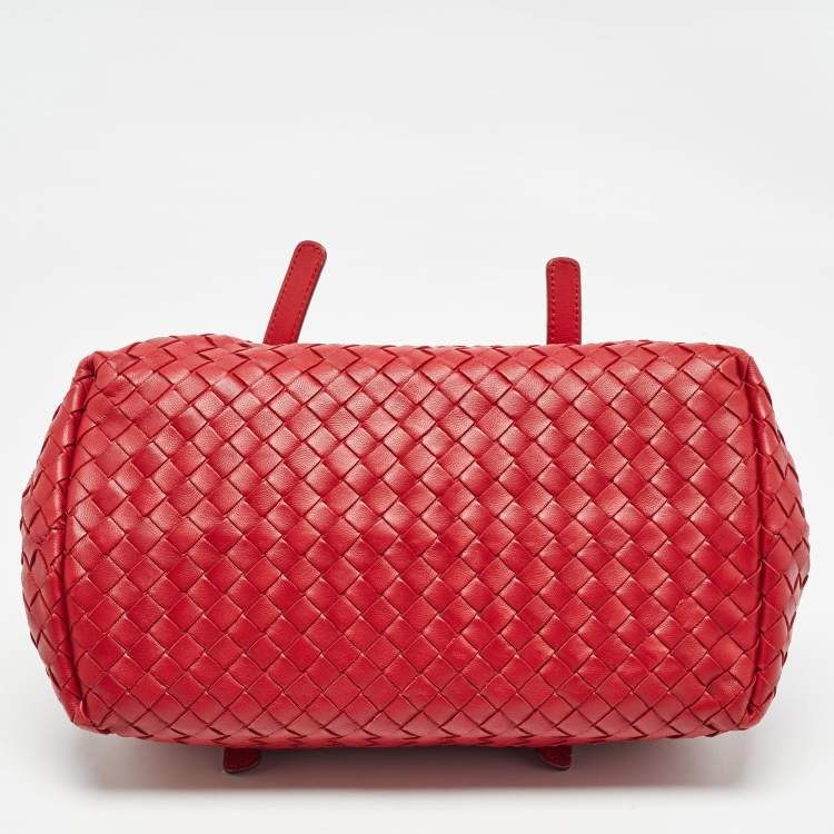 Pre Owned Bottega Veneta Red Intrecciato Leather Pushlock Flap Satchel