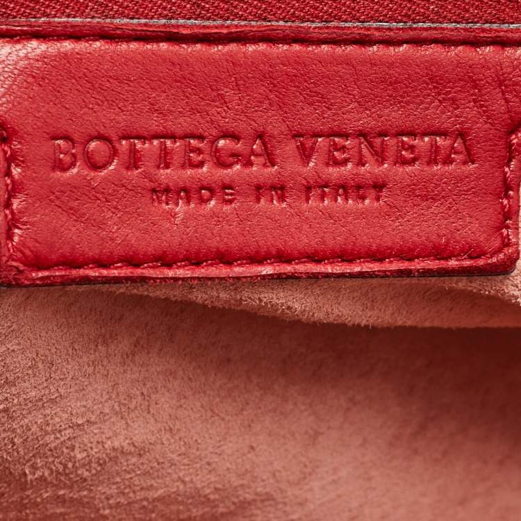 Pre Owned Bottega Veneta Red Intrecciato Leather Pushlock Flap Satchel