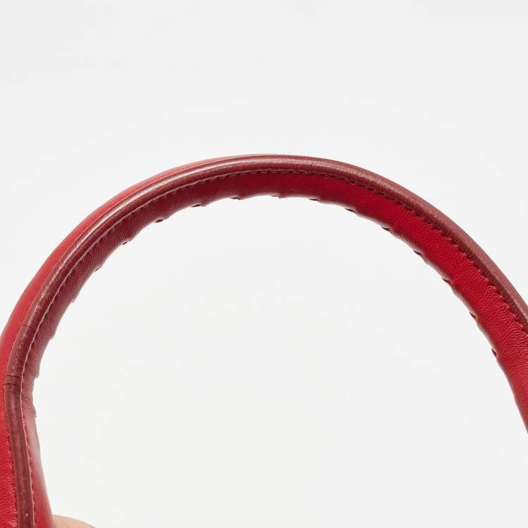 Pre Owned Bottega Veneta Red Intrecciato Leather Pushlock Flap Satchel