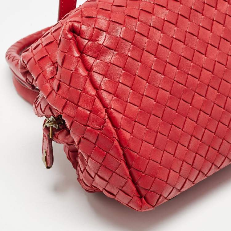 Pre Owned Bottega Veneta Red Intrecciato Leather Pushlock Flap Satchel