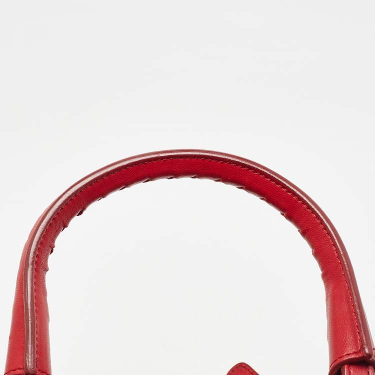 Pre Owned Bottega Veneta Red Intrecciato Leather Pushlock Flap Satchel