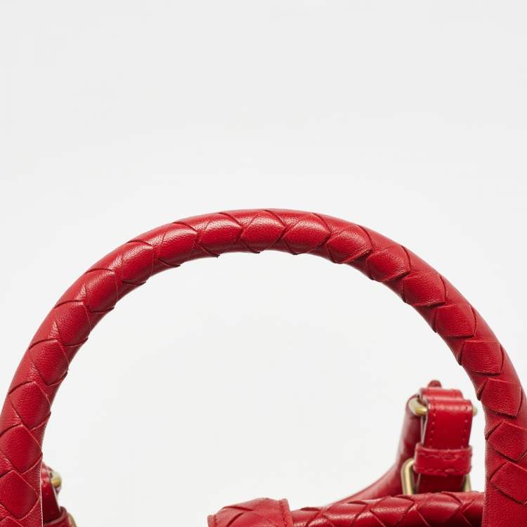 Pre Owned Bottega Veneta Red Intrecciato Leather Pushlock Flap Satchel