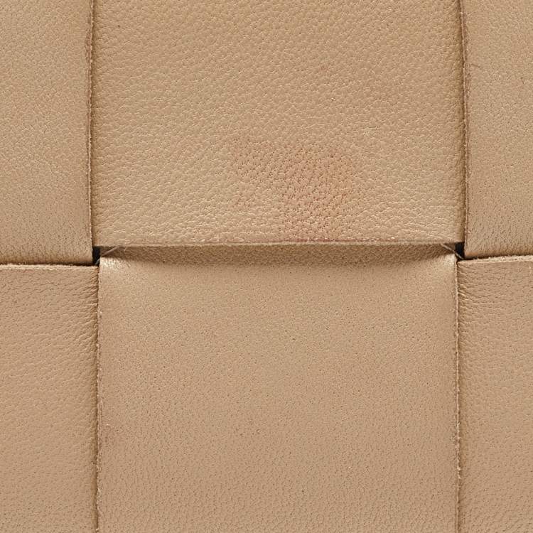Pre Owned Bottega Veneta Cream Intrecciato Leather Cassette Flat Card Holder
