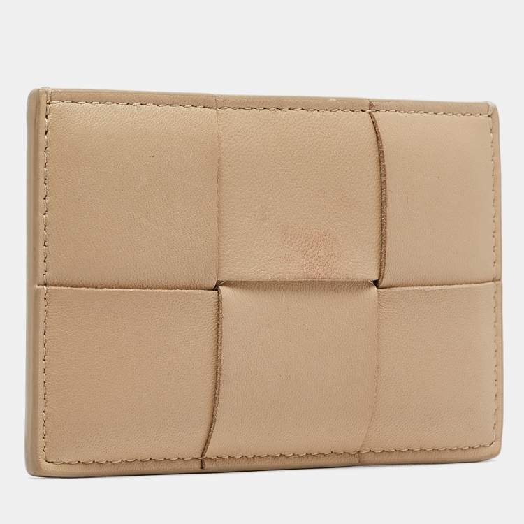 Pre Owned Bottega Veneta Cream Intrecciato Leather Cassette Flat Card Holder