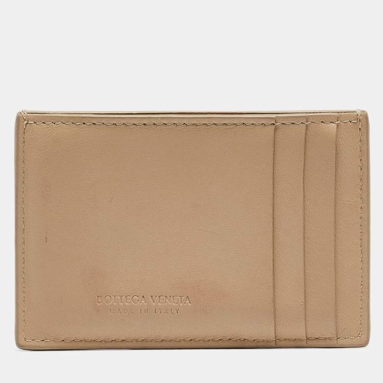 Pre Owned Bottega Veneta Cream Intrecciato Leather Cassette Flat Card Holder