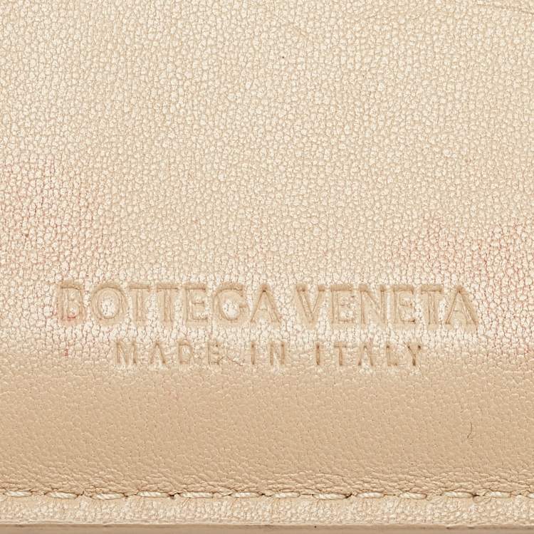 Pre Owned Bottega Veneta Cream Intrecciato Leather Cassette Flat Card Holder