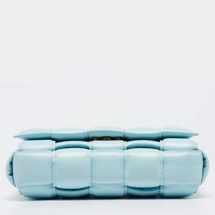 Pre Owned Bottega Veneta Light Blue Padded Leather Cassette Shoulder Bag