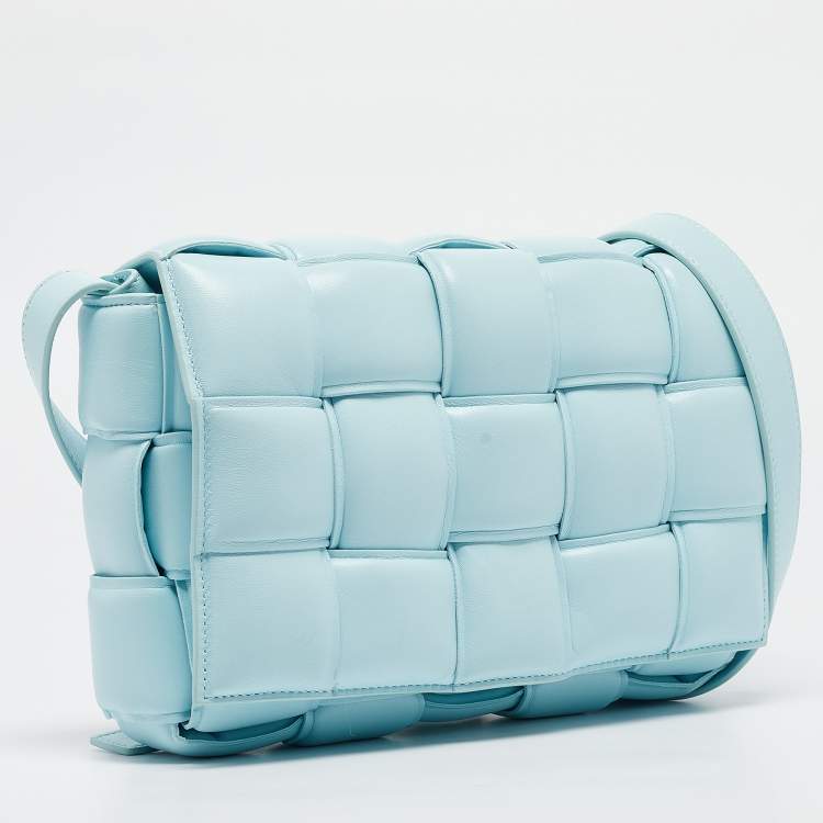 Pre Owned Bottega Veneta Light Blue Padded Leather Cassette Shoulder Bag