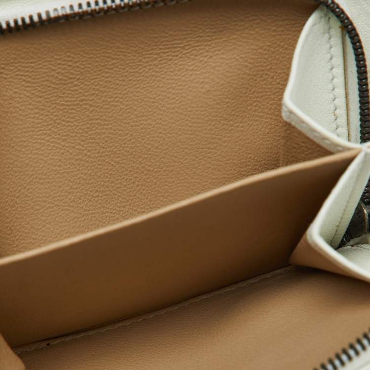 Pre Owned Bottega Veneta Off White Intrecciato Leather Compact Wallet
