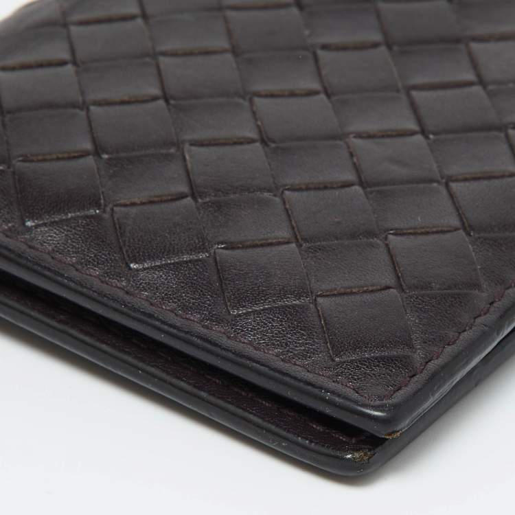 Pre Owned Bottega Veneta Brown Intrecciato Leather Business Card Case