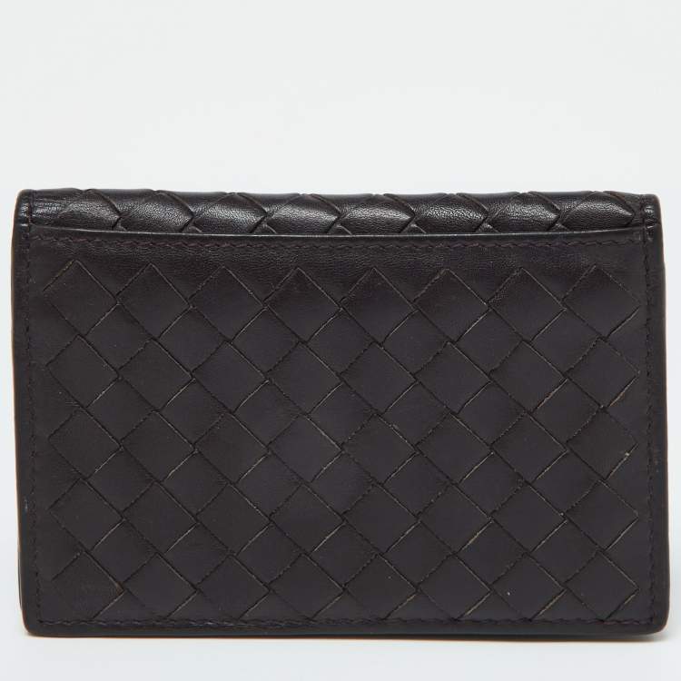 Pre Owned Bottega Veneta Brown Intrecciato Leather Business Card Case