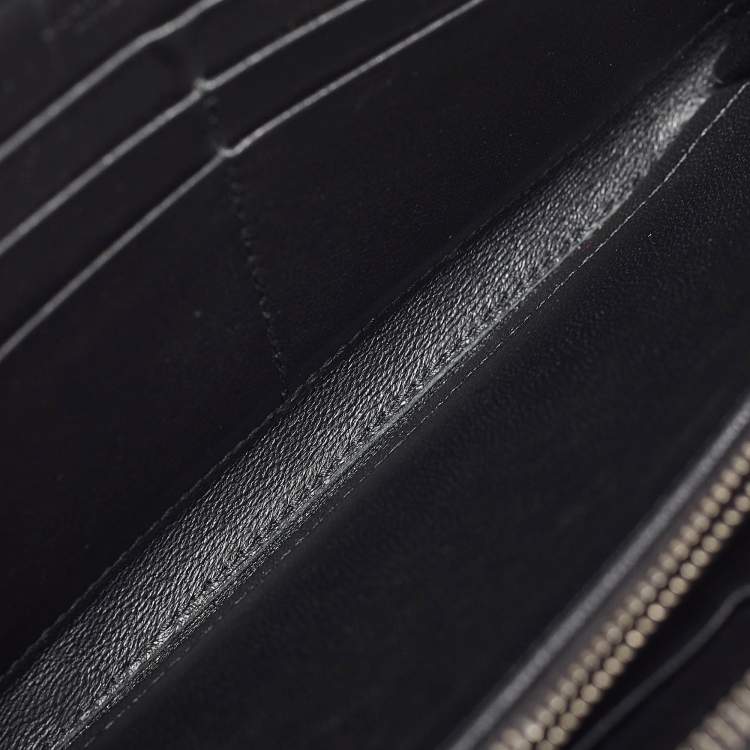Pre Owned Bottega Veneta Black/Grey Intrecciato Leather and Stingray Zip Around Wallet