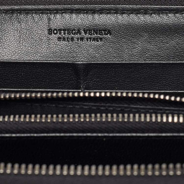 Pre Owned Bottega Veneta Black/Grey Intrecciato Leather and Stingray Zip Around Wallet