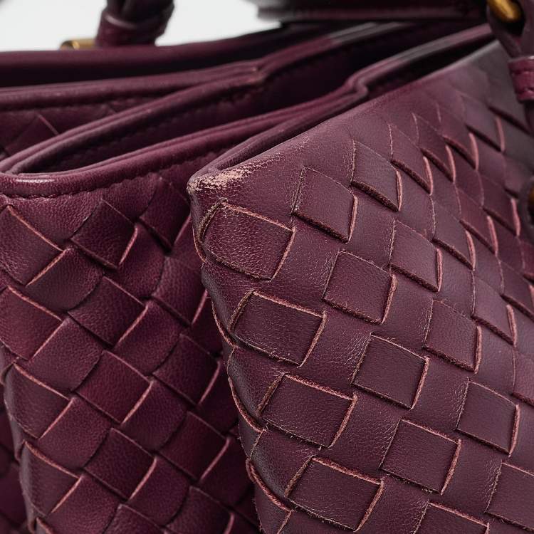 Pre Owned Bottega Veneta Plum Intrecciato Leather Medium Roma Tote