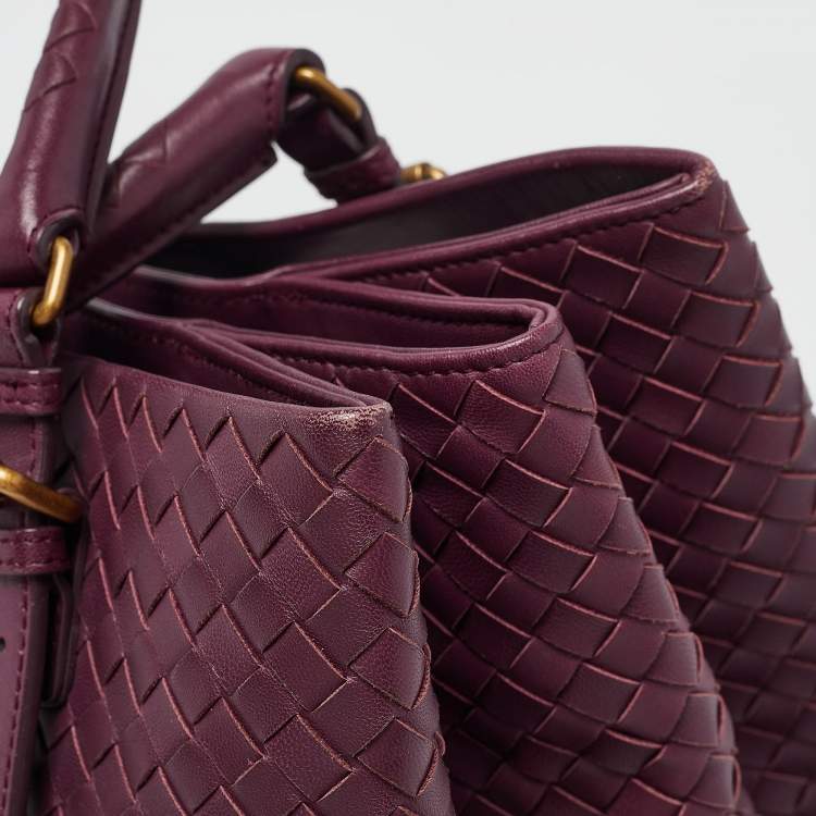 Pre Owned Bottega Veneta Plum Intrecciato Leather Medium Roma Tote