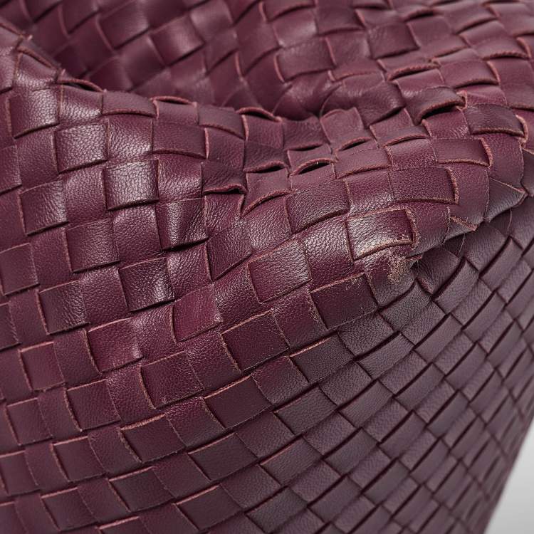 Pre Owned Bottega Veneta Plum Intrecciato Leather Medium Roma Tote