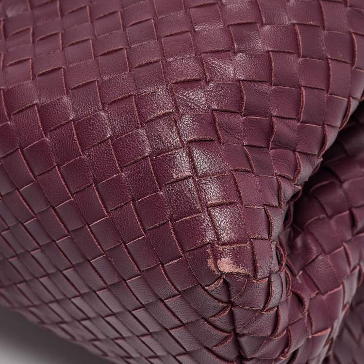 Pre Owned Bottega Veneta Plum Intrecciato Leather Medium Roma Tote