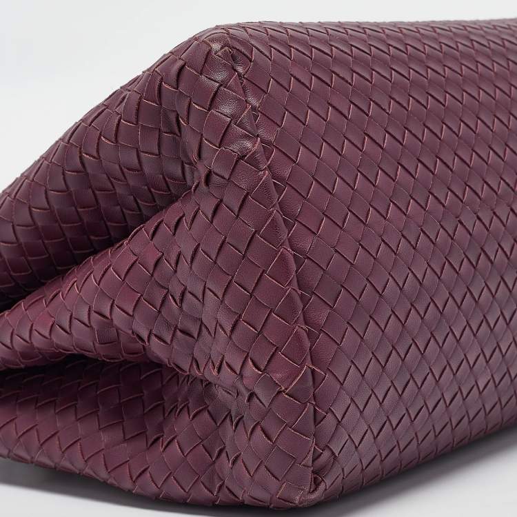 Pre Owned Bottega Veneta Plum Intrecciato Leather Medium Roma Tote