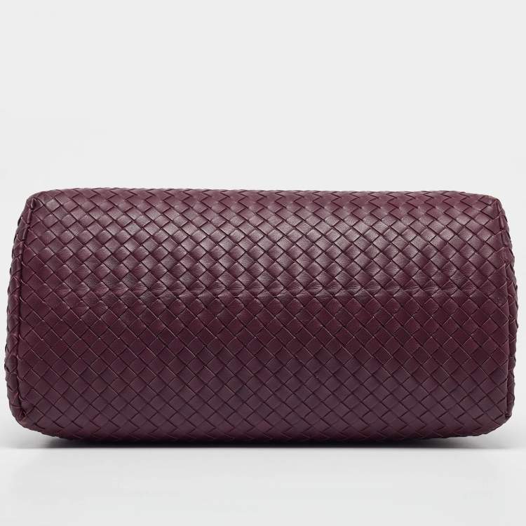 Pre Owned Bottega Veneta Plum Intrecciato Leather Medium Roma Tote