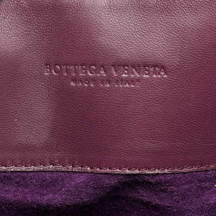 Pre Owned Bottega Veneta Plum Intrecciato Leather Medium Roma Tote