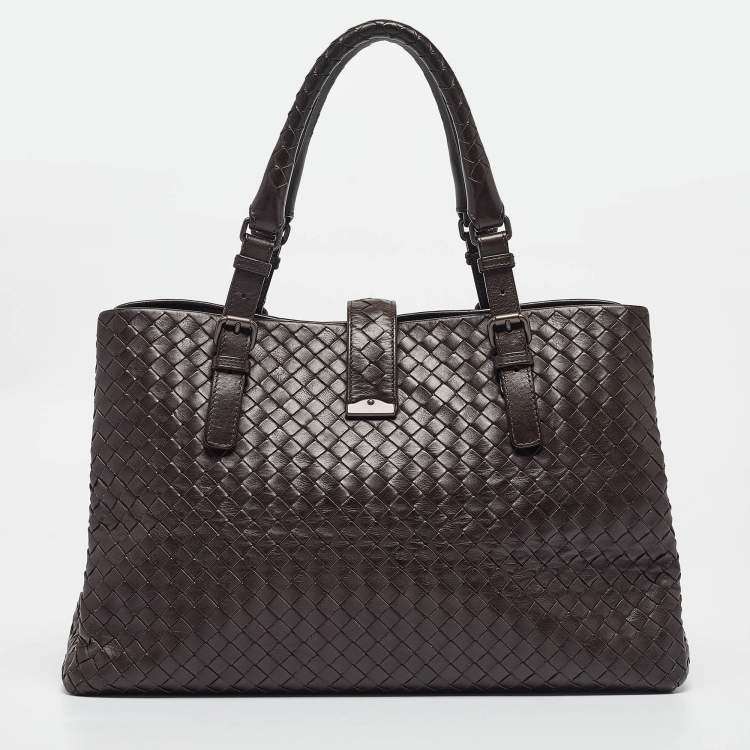 مملوكة مسبقًا Bottega Veneta Dark Brown Intrecciato Leather Medium Roma Tote