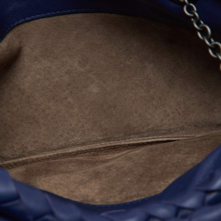Pre Owned Bottega Veneta Blue Intrecciato Leather Chain Bag