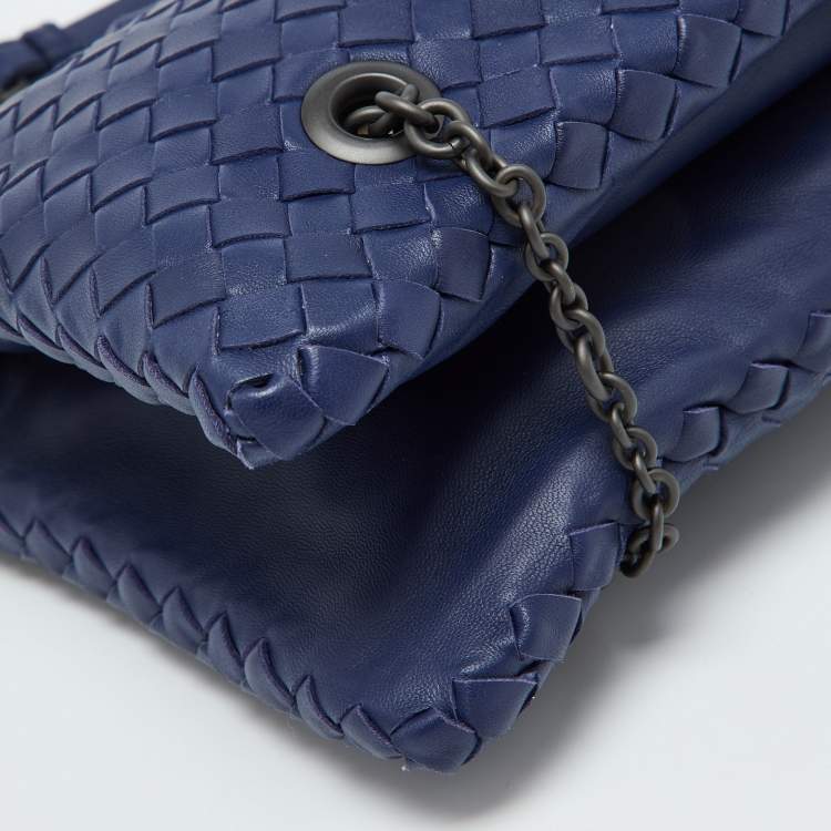 Pre Owned Bottega Veneta Blue Intrecciato Leather Chain Bag