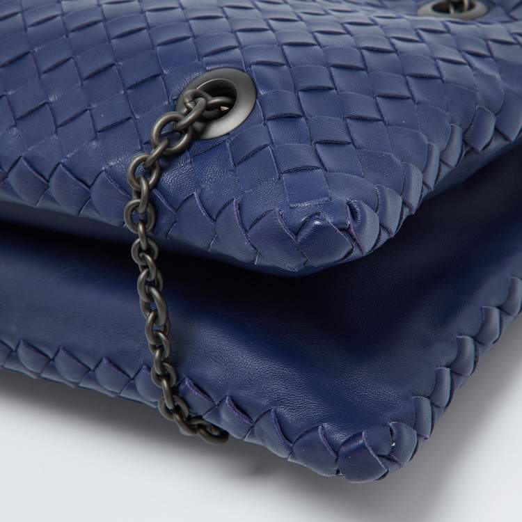 Pre Owned Bottega Veneta Blue Intrecciato Leather Chain Bag